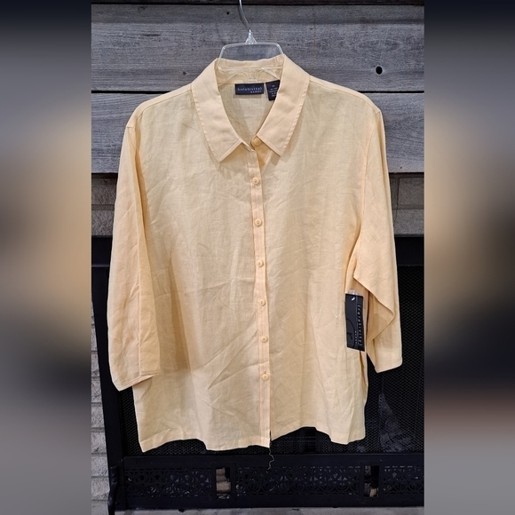 Relativity Women's 2XL Plus Size Linen Yellow 3/4 Sleeve Button Up Tunic NEW - Picture 1 of 11
